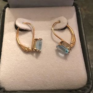 Blue topaz 14k yellow gold earrings NWOT
